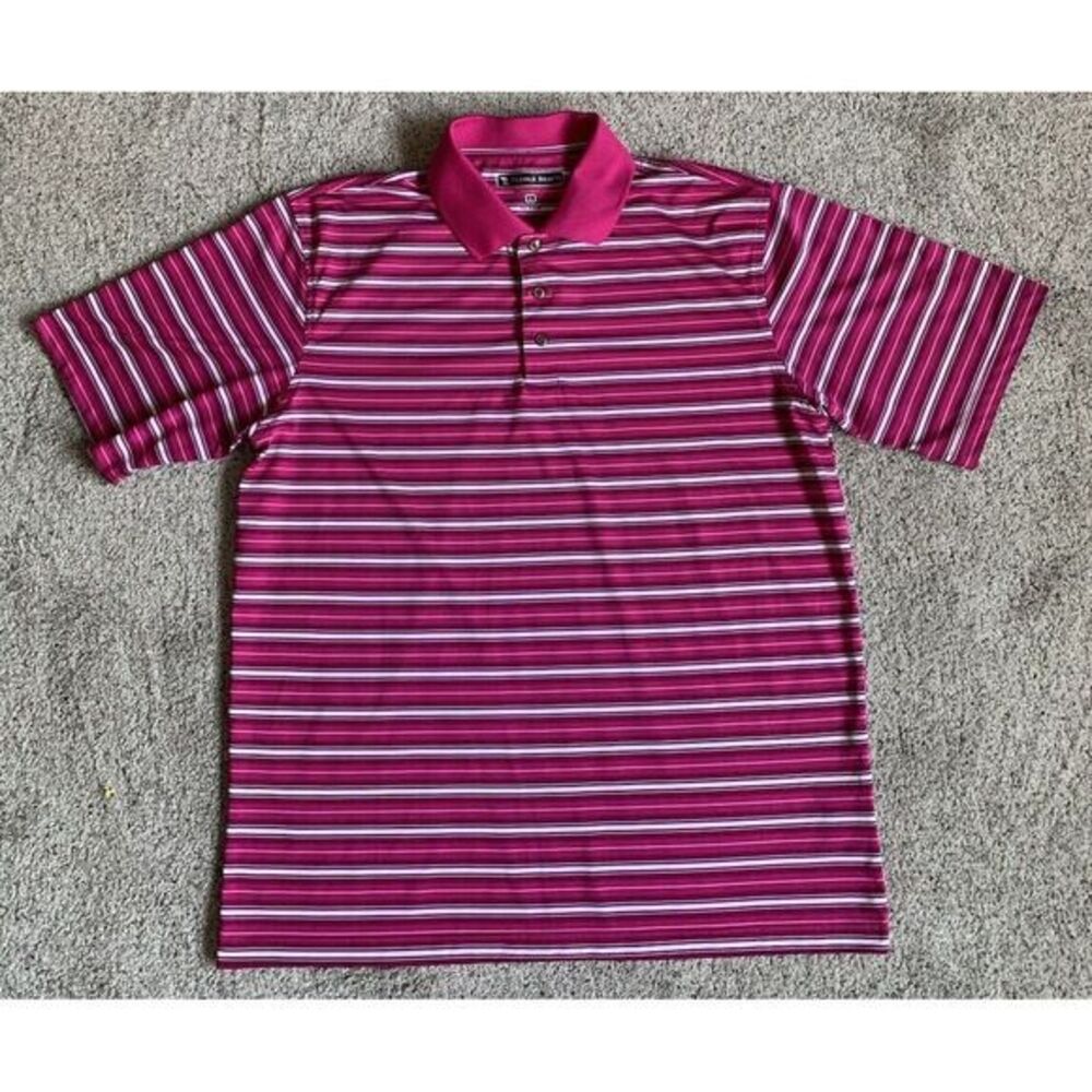 Pebble Beach Mens Performance Golf Polo Pink Striped Short Sleeve LARGE